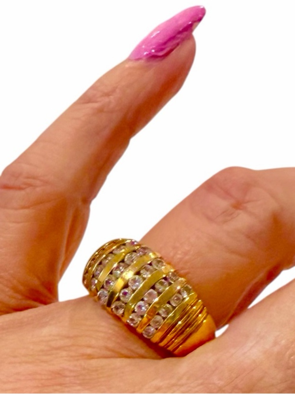 Vintage Premier Designs "Dedication" Gold Tone CZ Stones Dome Ring - Size 7